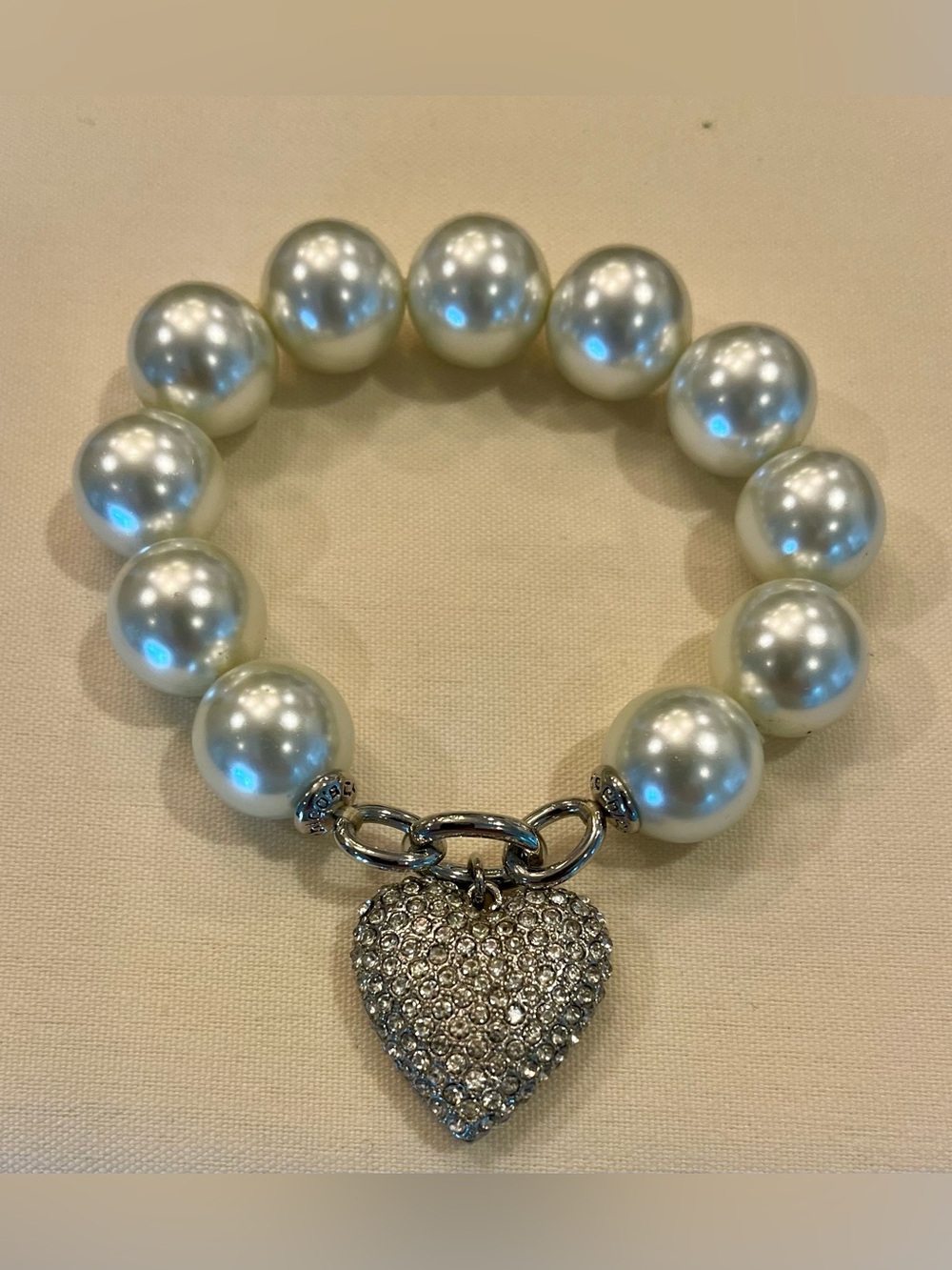 Sparkling Heart Pendant Bracelet- Silver Crystal